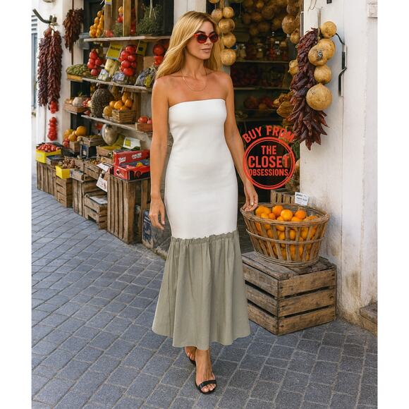 ZARA Strapless Pleated Midi Dress NWT – White & Sage Green, Size M & L - Picture 4 of 16